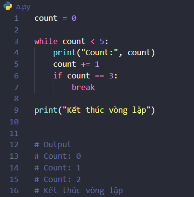 Lệnh break trong vòng lặp while