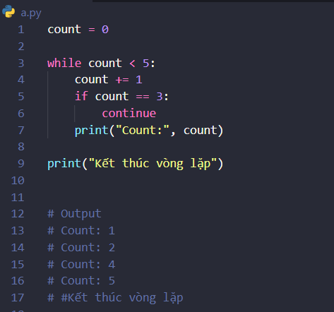 Lệnh continue trong vòng lặp While